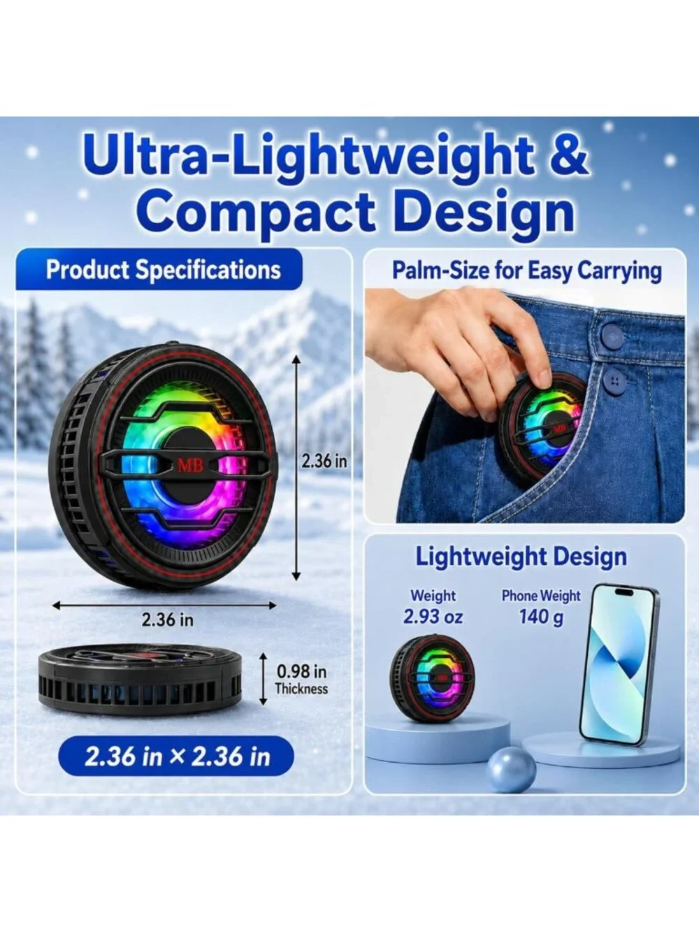 Magnetic Phone Cooler & 15W Fast Wireless Charger with RGB LED Light